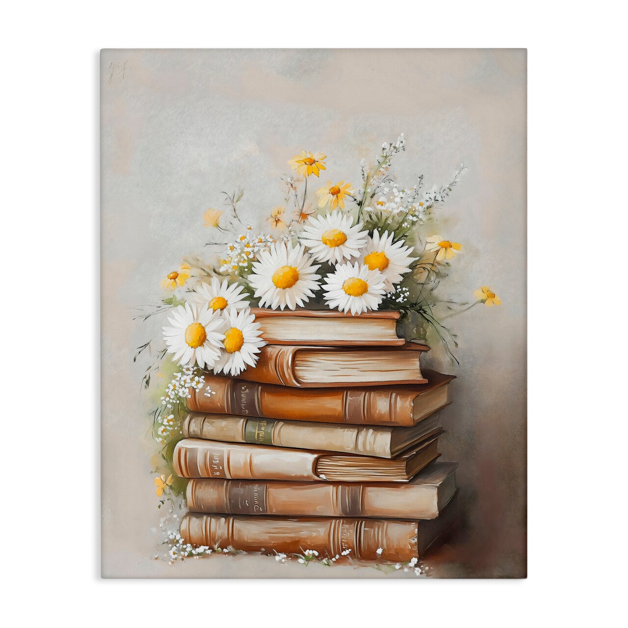Stupell Industries Book Stack with Daisies Canvas Wall Art, design by Arlington Prints